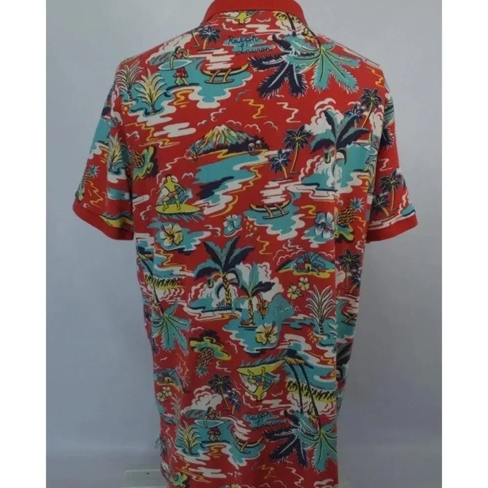 Polo Ralph Lauren Polo Shirt Mens Small Red Hawaiian Aloha AOP Surf Classic Fit